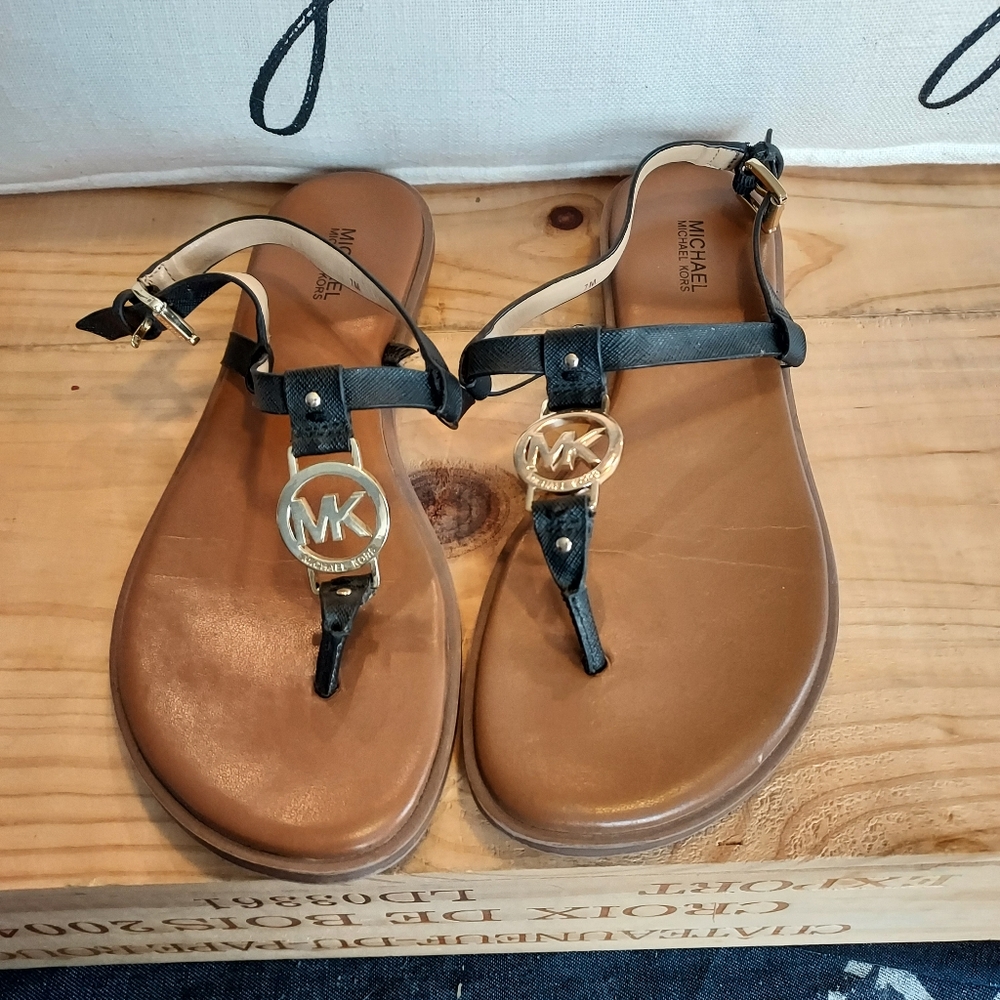 MICHAEL Michael Kors Black and Gold Sandals